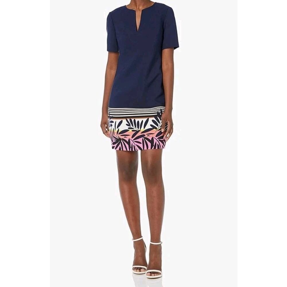 Trina Turk Women's Claressa Dress Sz 6 New Blue Stripe Short Sleeve V-neck $368